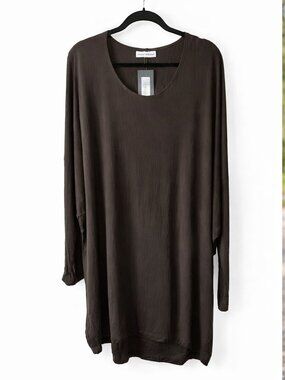 Bryn Walker Liam Tunic Top L Brown Lagenlook Oversized Minimalist Made USA NWT